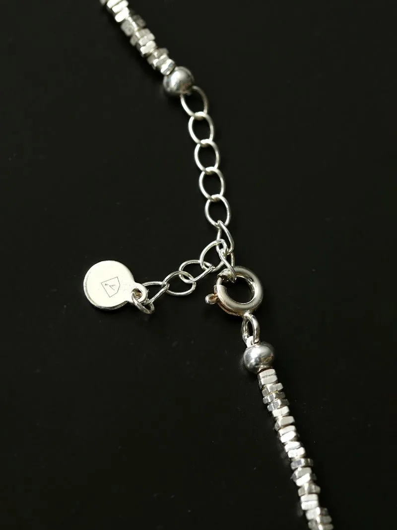 Crushed Silver Bead Natural Pearl Pendant Necklace