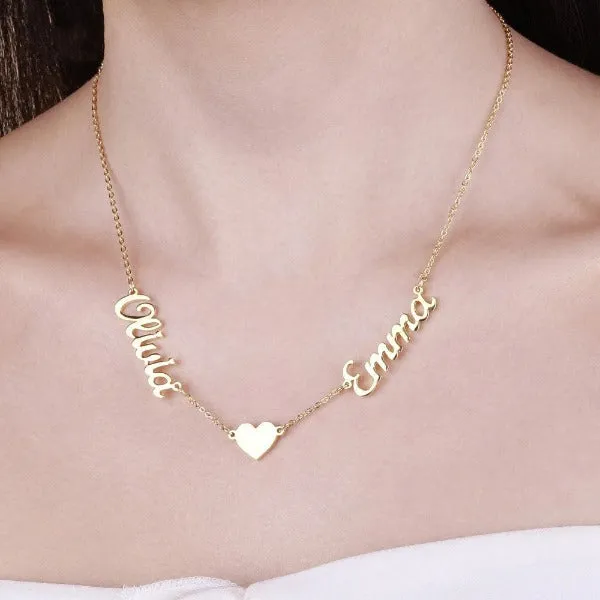 Custom Two Name Necklace With Heart- Best Gift For Women