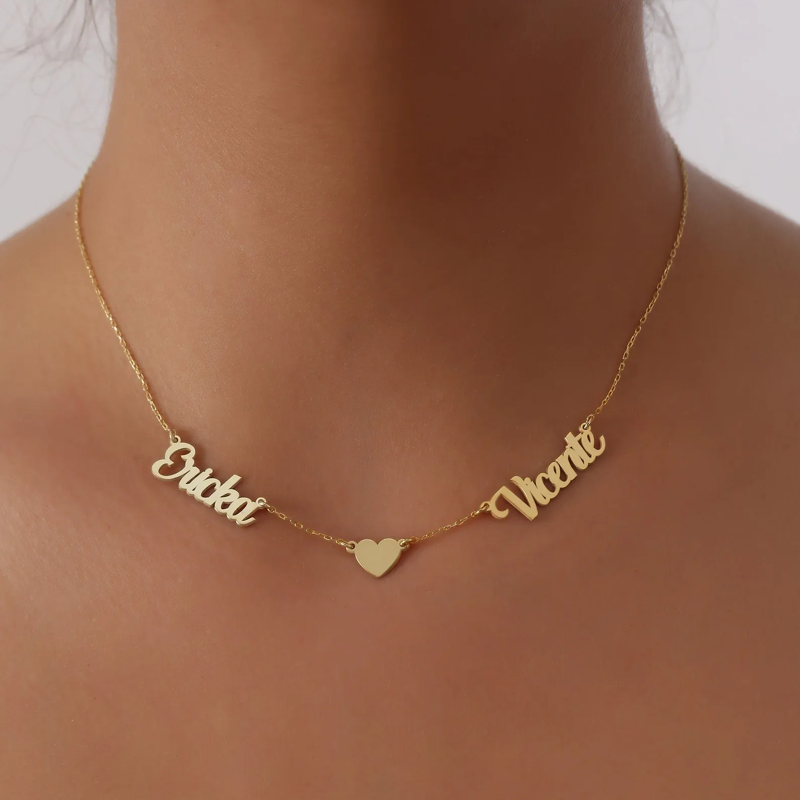 Custom Two Name Necklace With Heart- Best Gift For Women