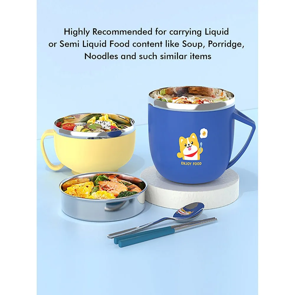 Dark Blue Big Size, Foxy Dual Handle Soup and Noodles Lunch Box with matching Cover