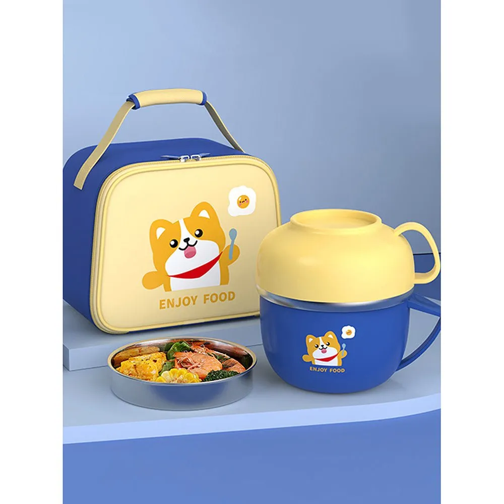 Dark Blue Big Size, Foxy Dual Handle Soup and Noodles Lunch Box with matching Cover