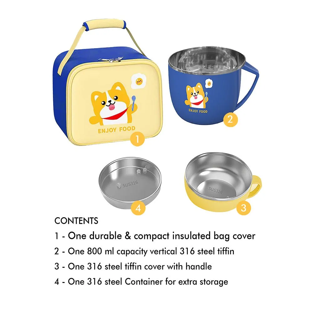 Dark Blue Big Size, Foxy Dual Handle Soup and Noodles Lunch Box with matching Cover