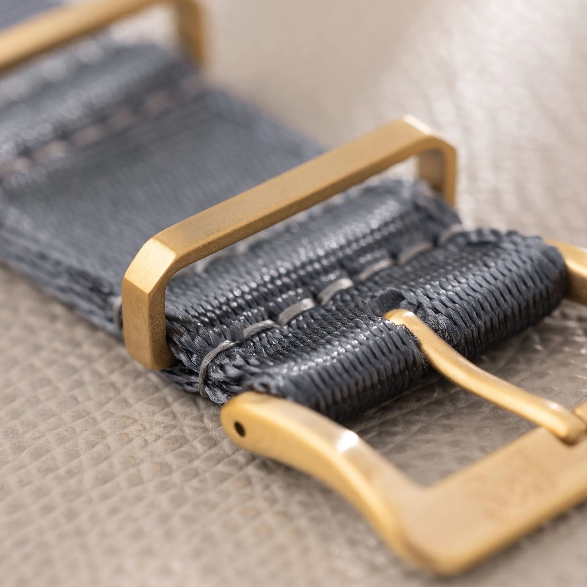 Deluxe Nylon Single Pass Watch Strap Pure Grey - Gold Brushed