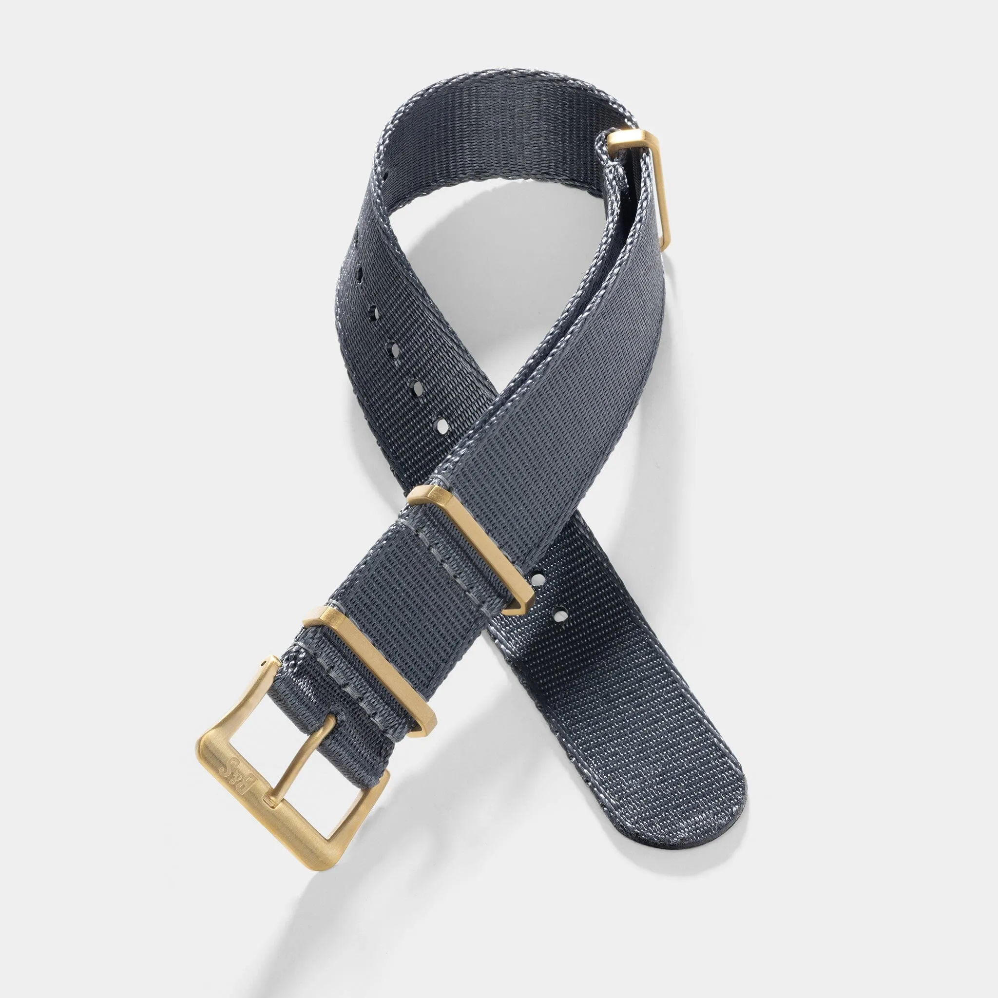 Deluxe Nylon Single Pass Watch Strap Pure Grey - Gold Brushed