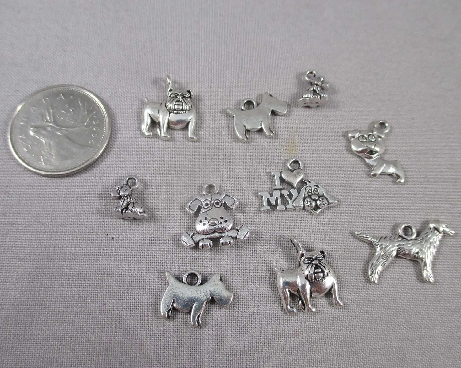 Dog Charms Mixed Silver Tone 10pcs (1241)