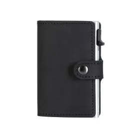 EaziCard Genuine Leather Saddle RFID Wallet | Black/Silver