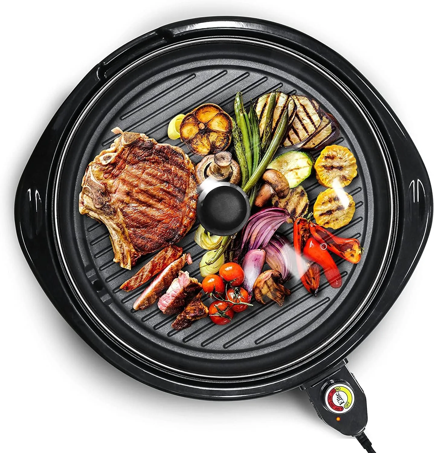 Electric Indoor Nonstick Grill, Dishwasher Safe, Cool Touch, Fast Heat Up Ideal Low-Fat Meals, Includes Tempered Glass Lid