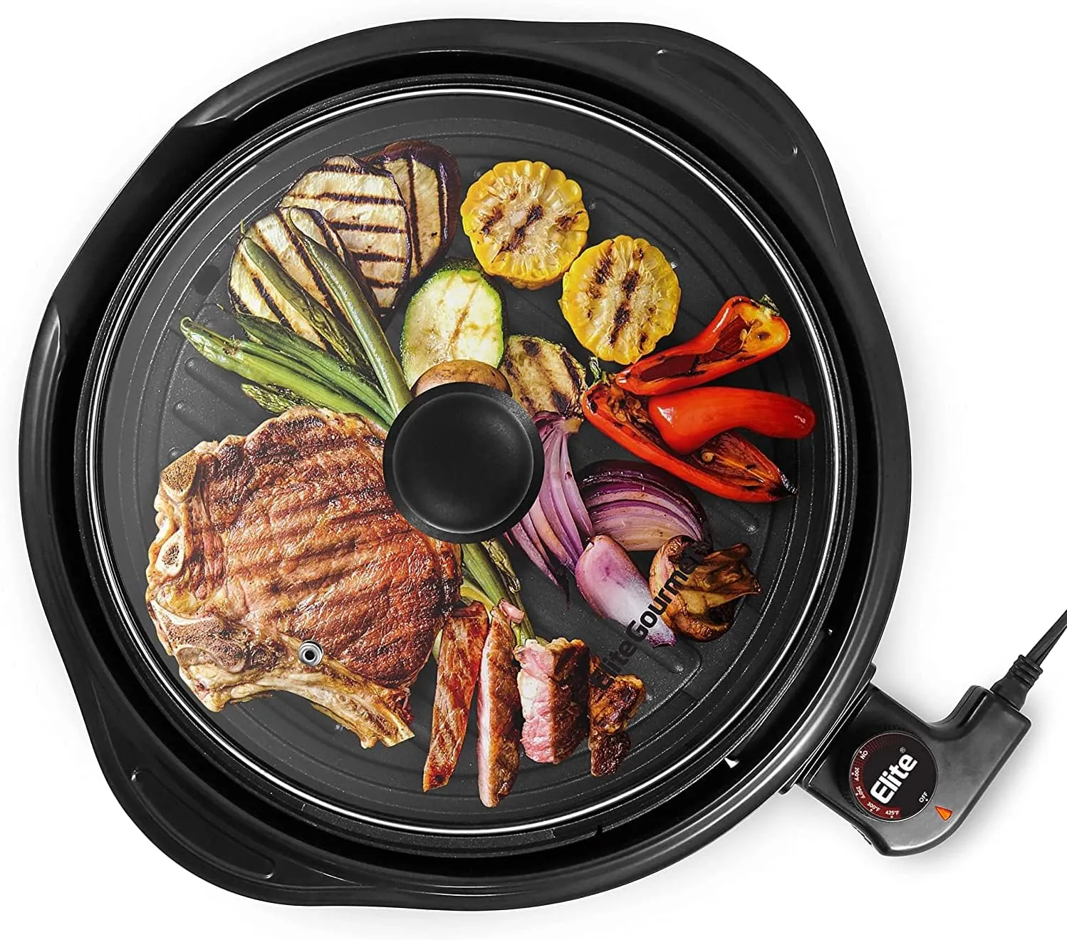 Electric Indoor Nonstick Grill, Dishwasher Safe, Cool Touch, Fast Heat Up Ideal Low-Fat Meals, Includes Tempered Glass Lid