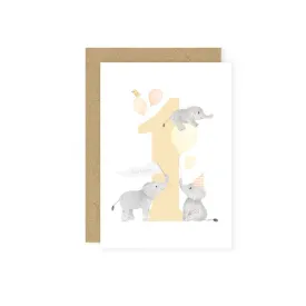 Elephants 1st Birthday Card - Little Roglets