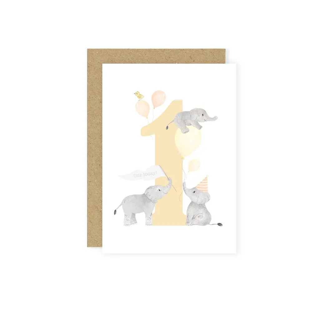 Elephants 1st Birthday Card - Little Roglets