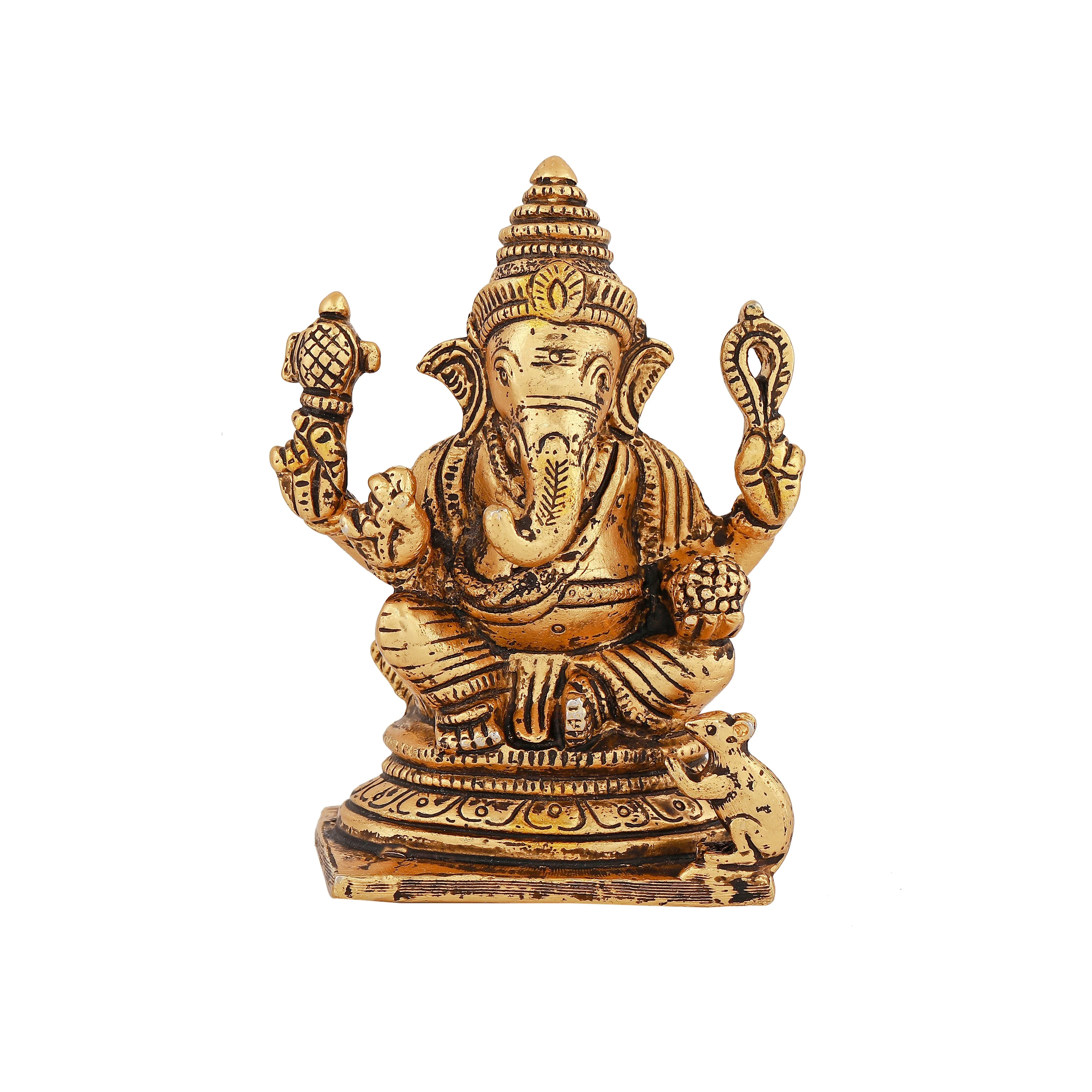 Estele Elegant Gold Plated Antique Spiritual Lord Ganesh Idol for Gifts & House Warming/Home/Office Decors.