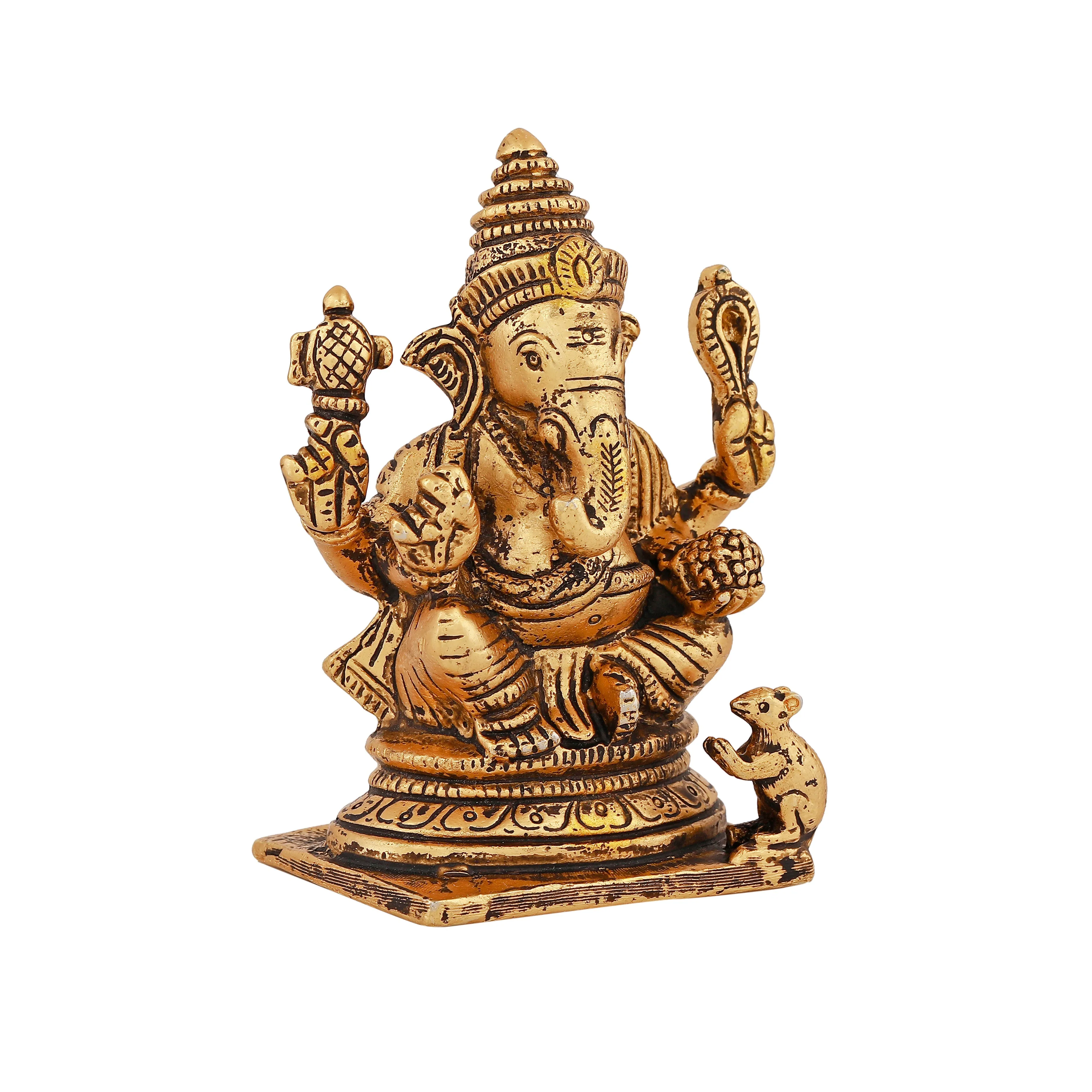 Estele Elegant Gold Plated Antique Spiritual Lord Ganesh Idol for Gifts & House Warming/Home/Office Decors.