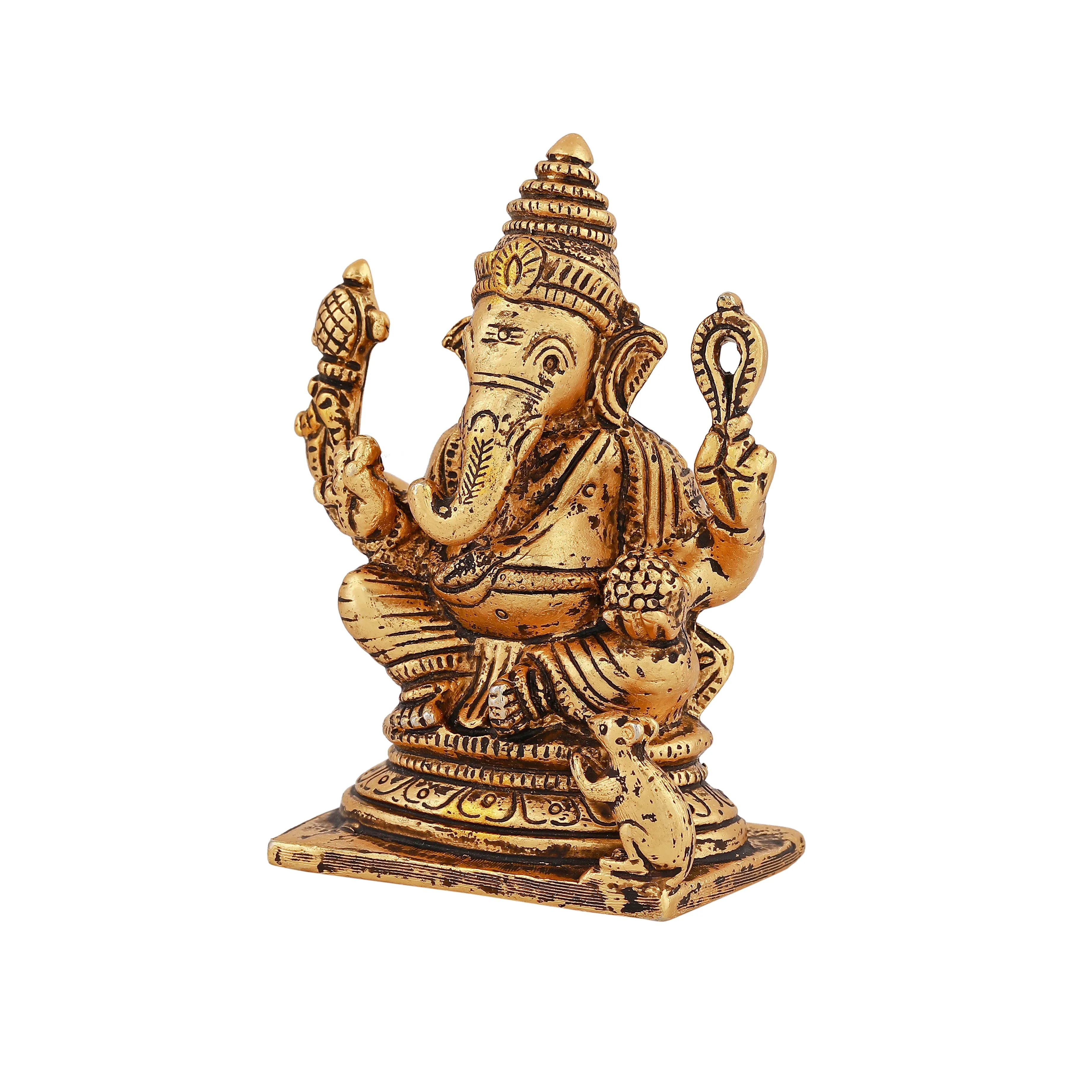 Estele Elegant Gold Plated Antique Spiritual Lord Ganesh Idol for Gifts & House Warming/Home/Office Decors.