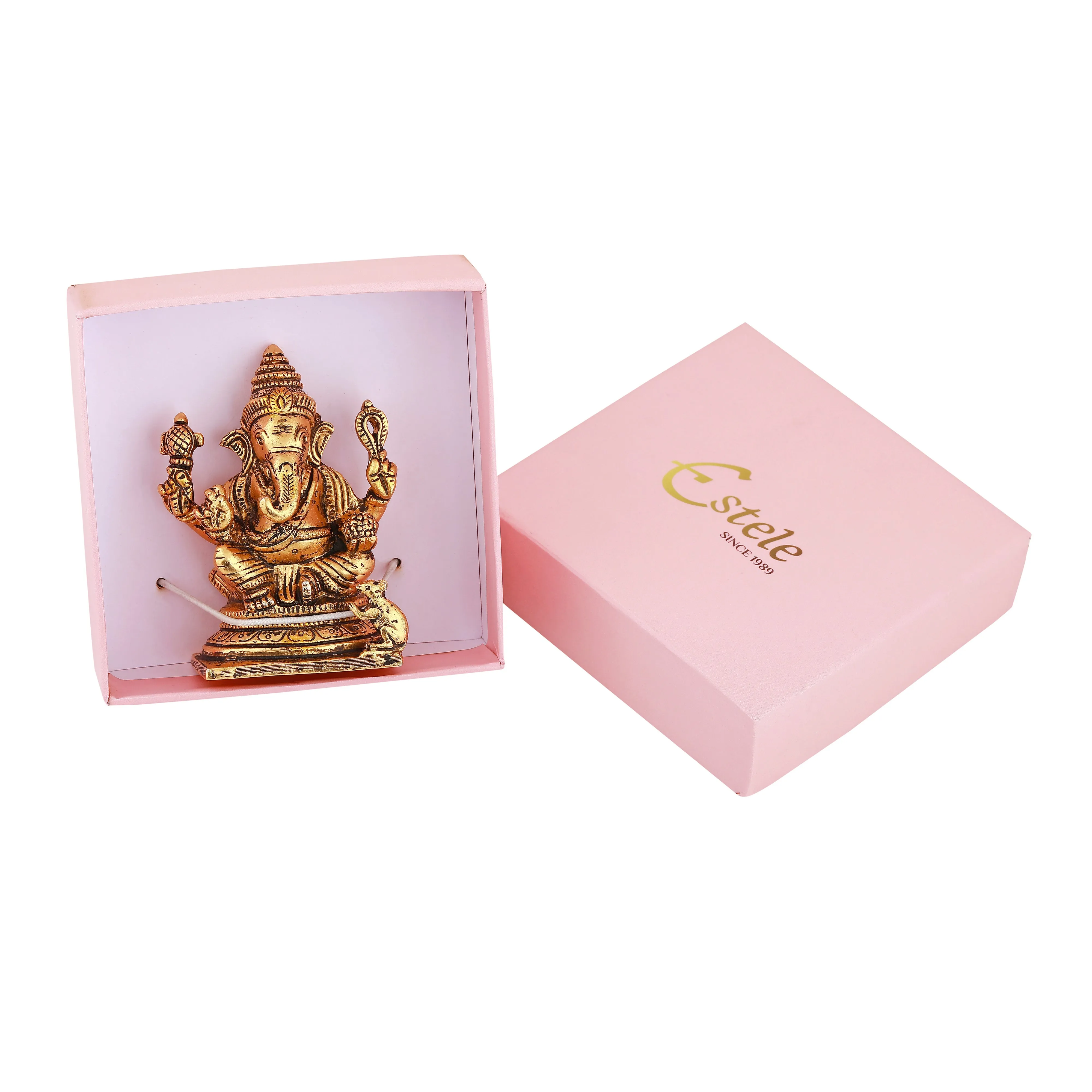 Estele Elegant Gold Plated Antique Spiritual Lord Ganesh Idol for Gifts & House Warming/Home/Office Decors.