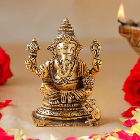 Estele Elegant Gold Plated Antique Spiritual Lord Ganesh Idol for Gifts & House Warming/Home/Office Decors.