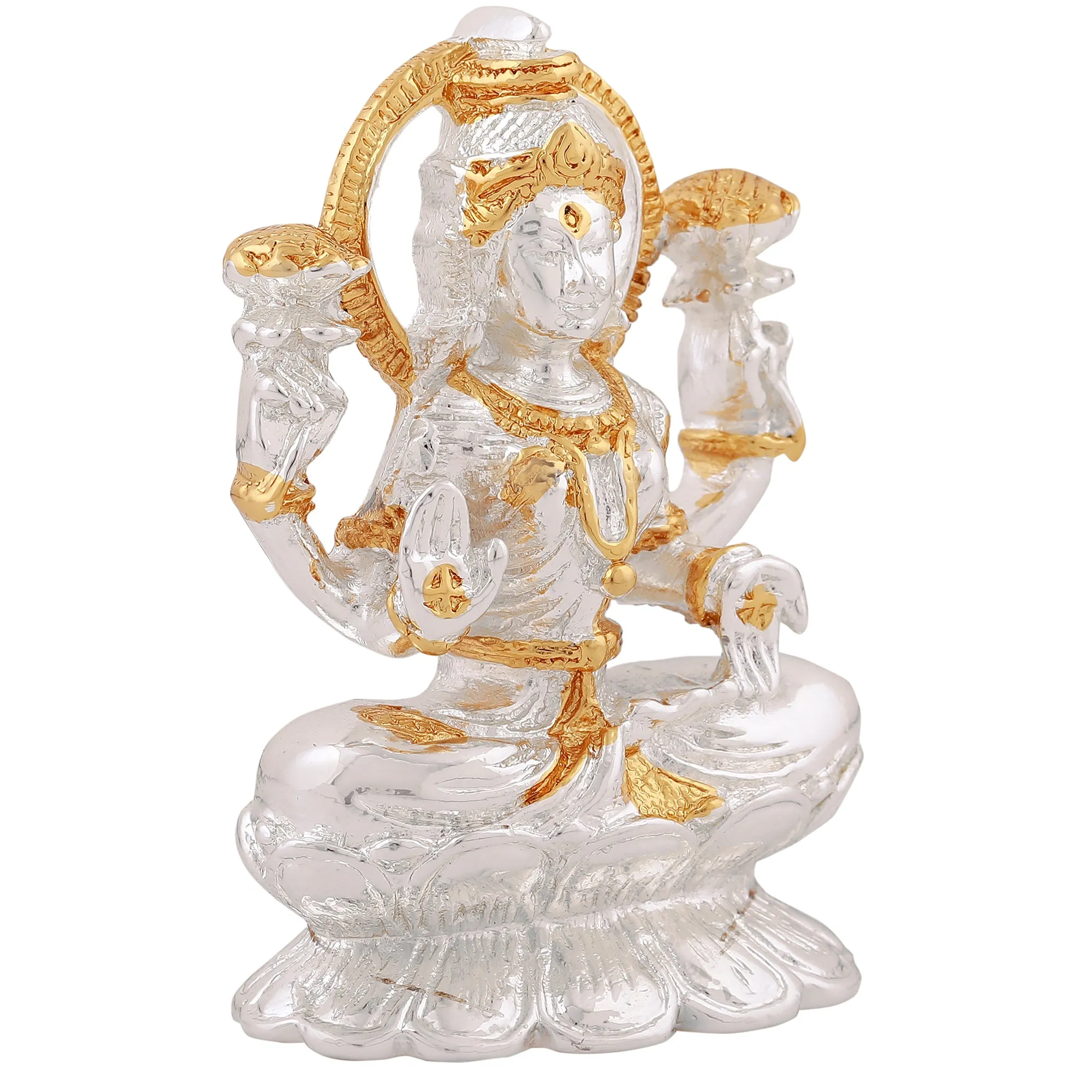 Estele Gold & Rhodium goddess of wealth Laxmi Devi Idol on lotus for Pooja/Car decor.