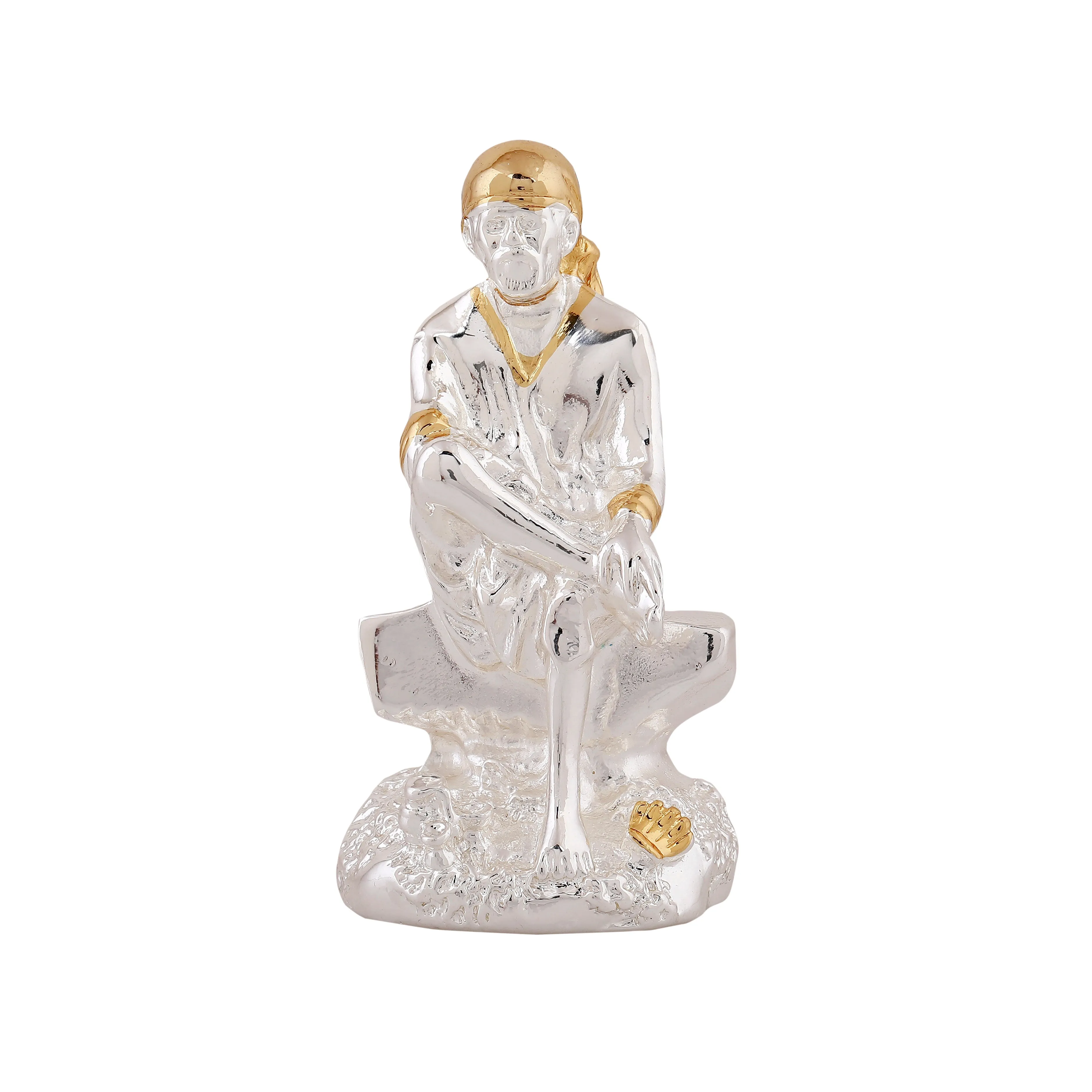 Estele Gold & Rhodium Plated Divine Shirdi Sai Baba Idol for Pooja/Gifts/Car decor.