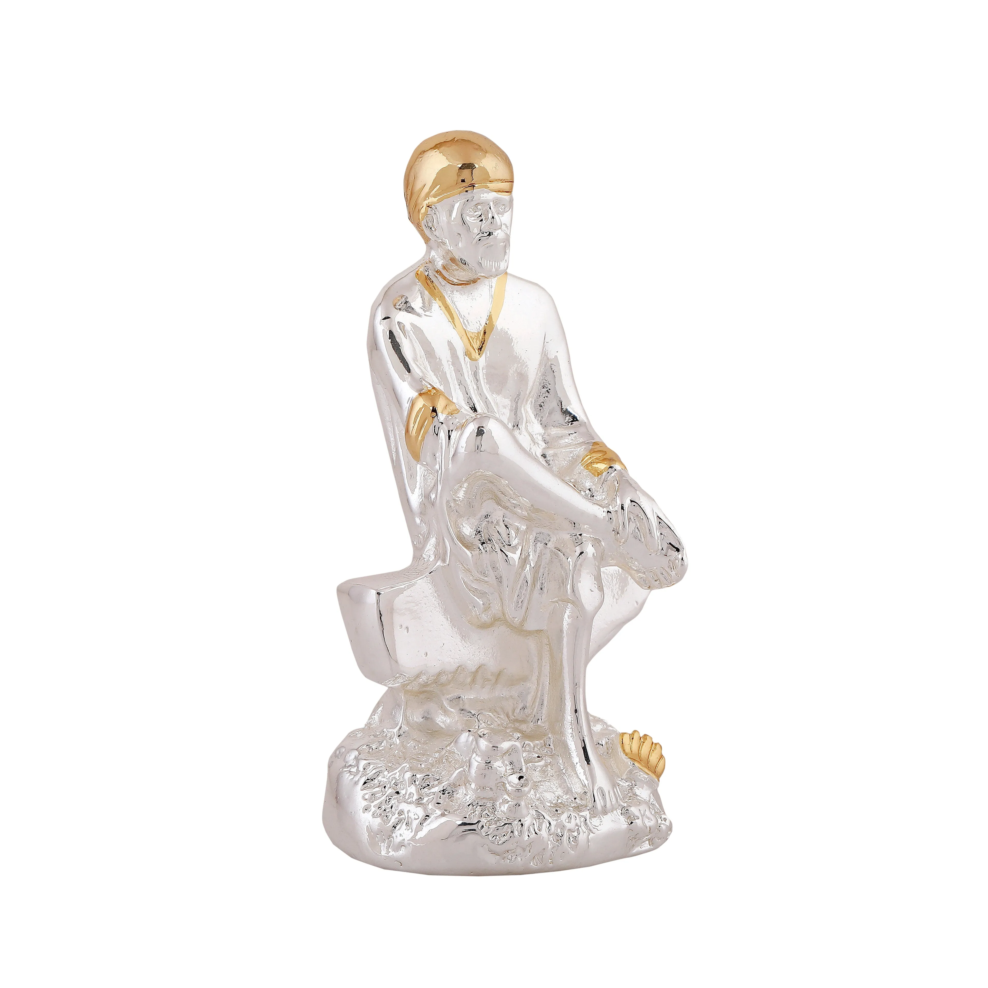 Estele Gold & Rhodium Plated Divine Shirdi Sai Baba Idol for Pooja/Gifts/Car decor.