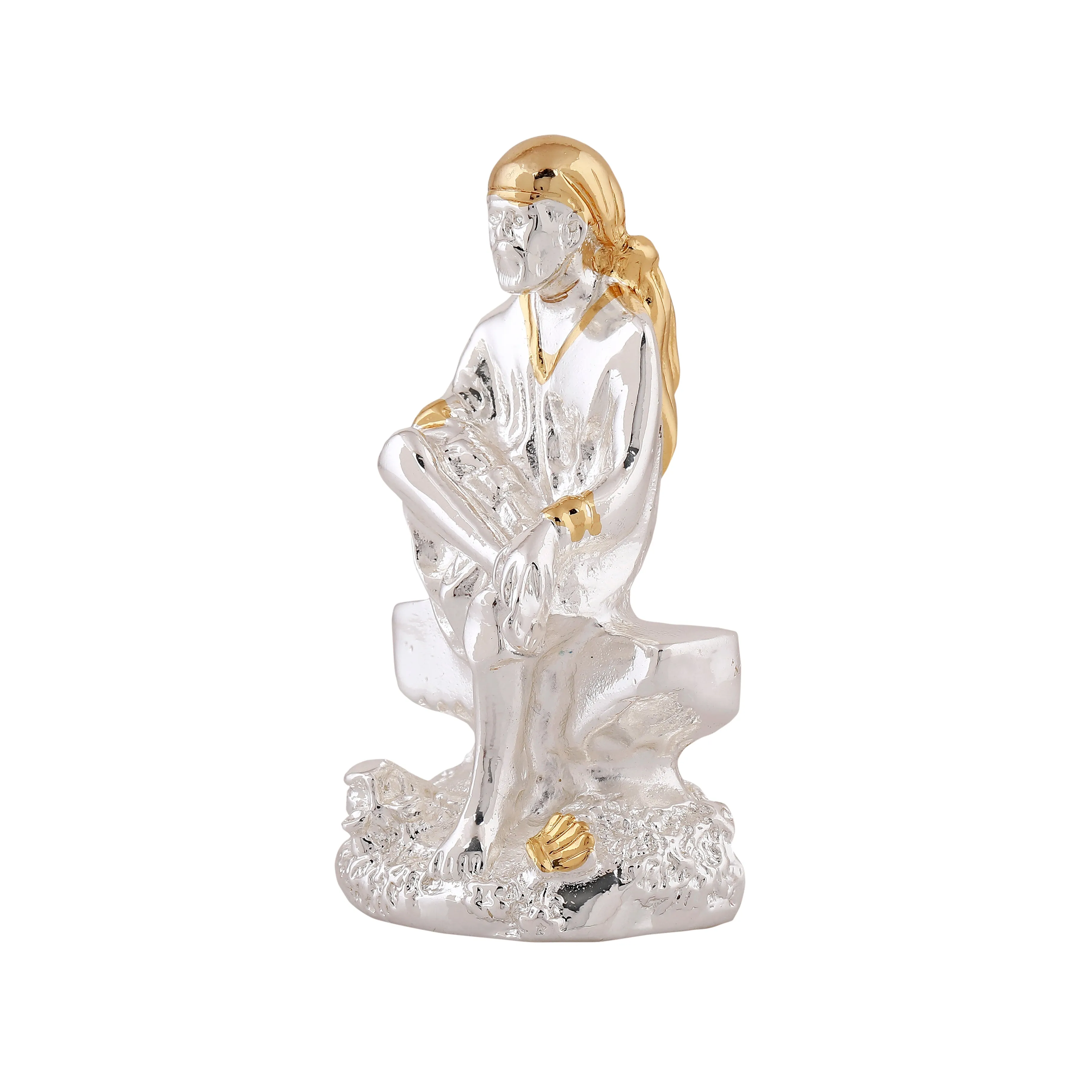 Estele Gold & Rhodium Plated Divine Shirdi Sai Baba Idol for Pooja/Gifts/Car decor.