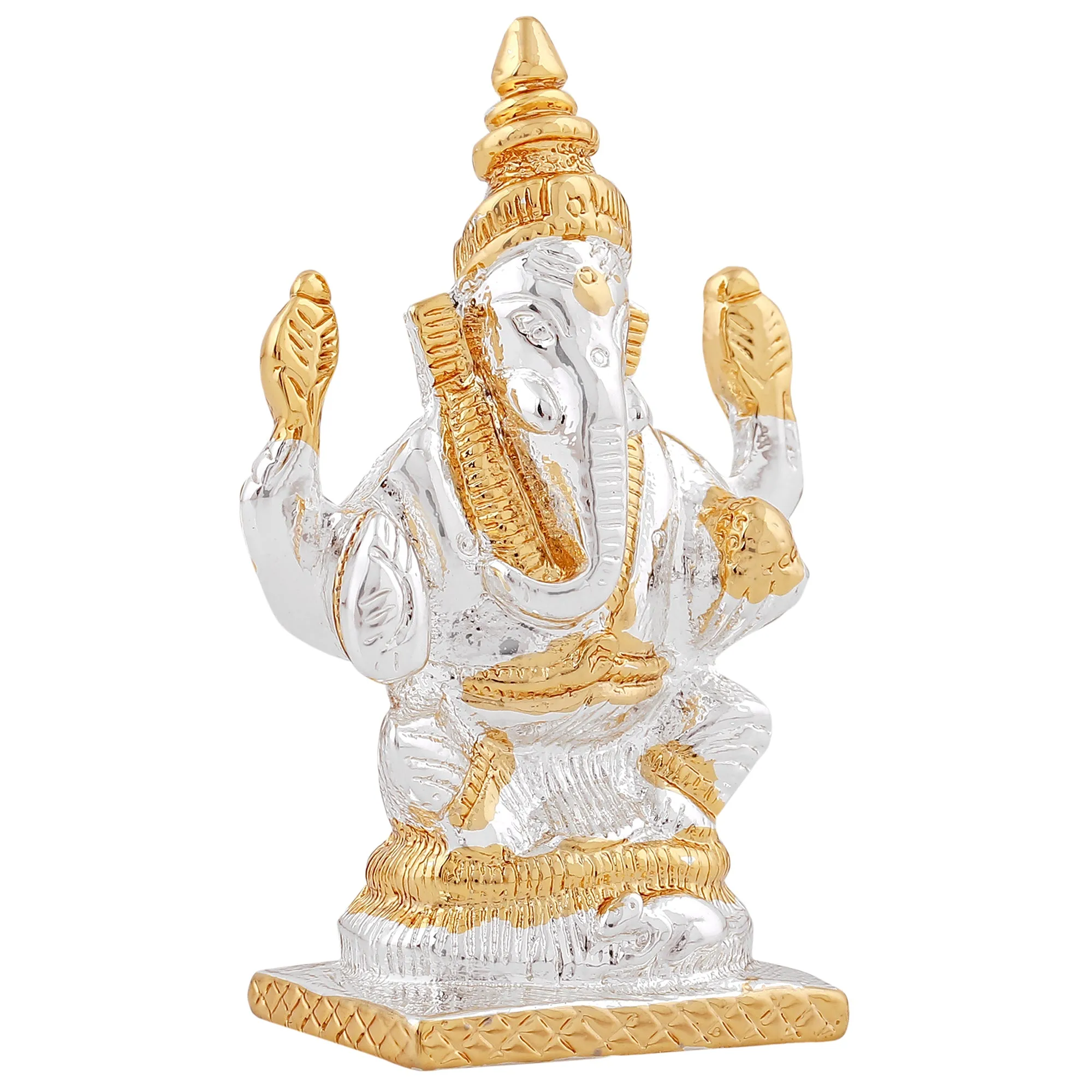 Estele Gold & Rhodium Plated Spiritual Lord Bal Ganesh Idol for Gifts & House Warming/Home/Office Decors.