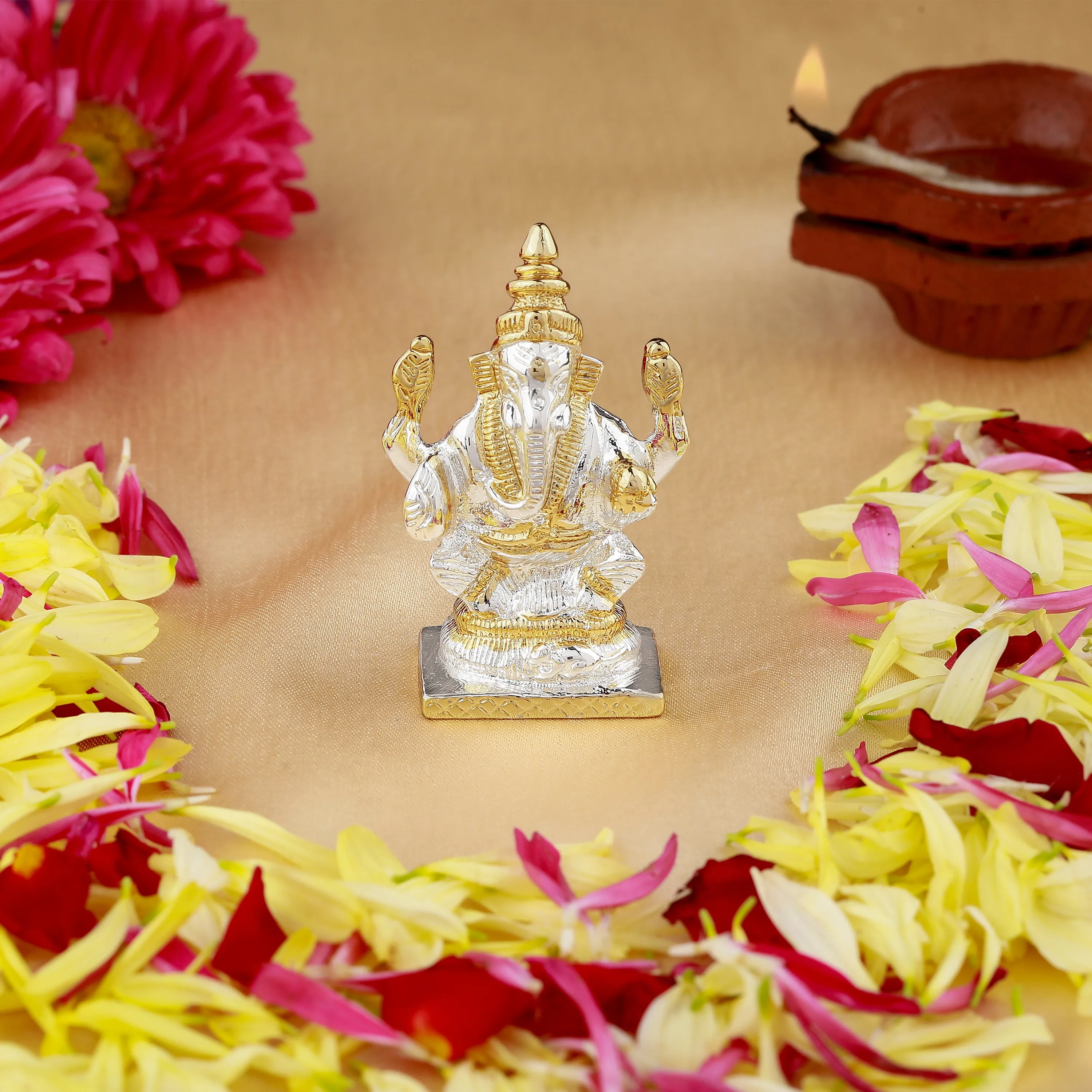 Estele Gold & Rhodium Plated Spiritual Lord Bal Ganesh Idol for Gifts & House Warming/Home/Office Decors.