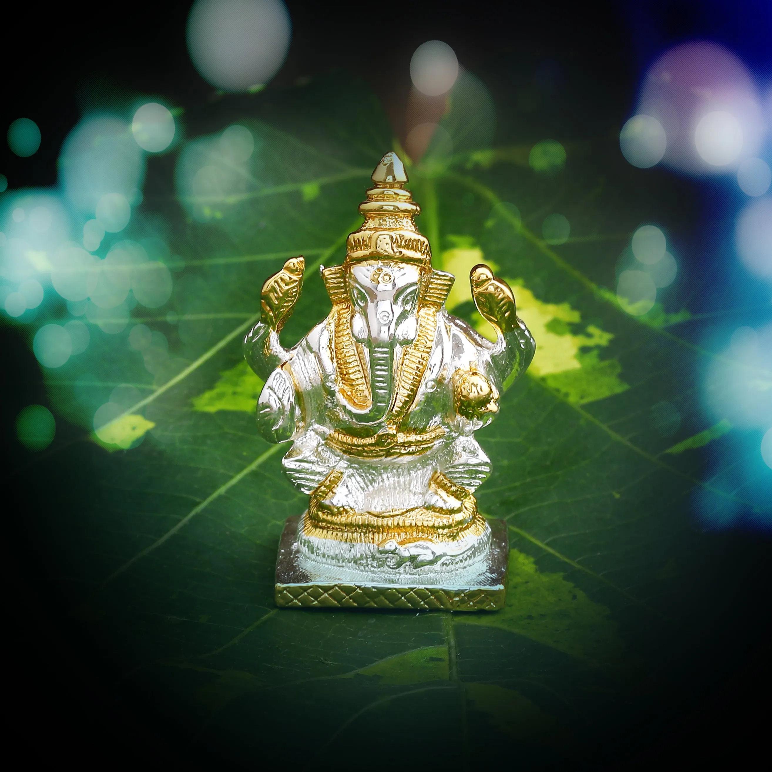 Estele Gold & Rhodium Plated Spiritual Lord Bal Ganesh Idol for Gifts & House Warming/Home/Office Decors.