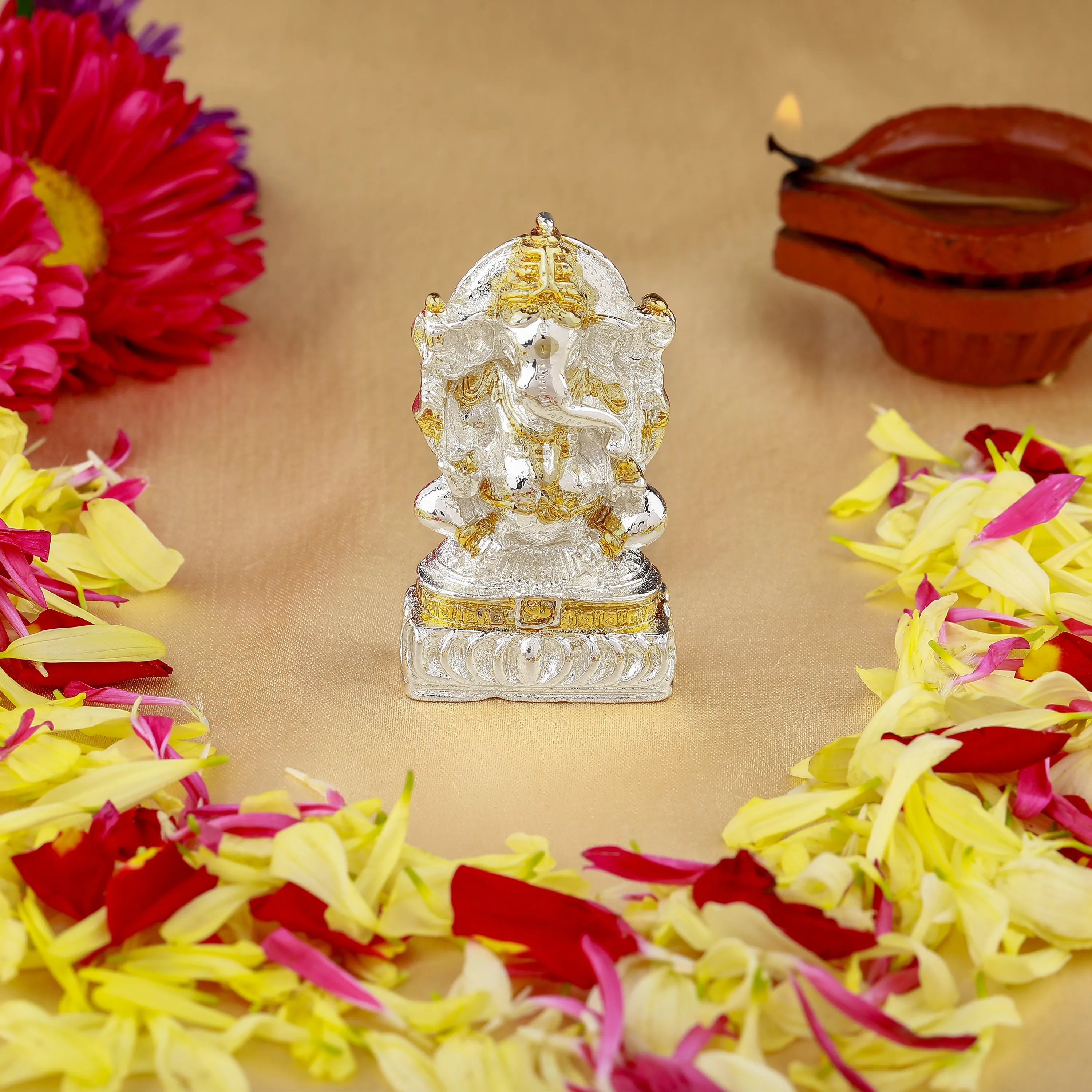 Estele Gold & Rhodium Plated Spiritual Lord Ganesh Idol for Gifts & House Warming/Home/Office Decors.