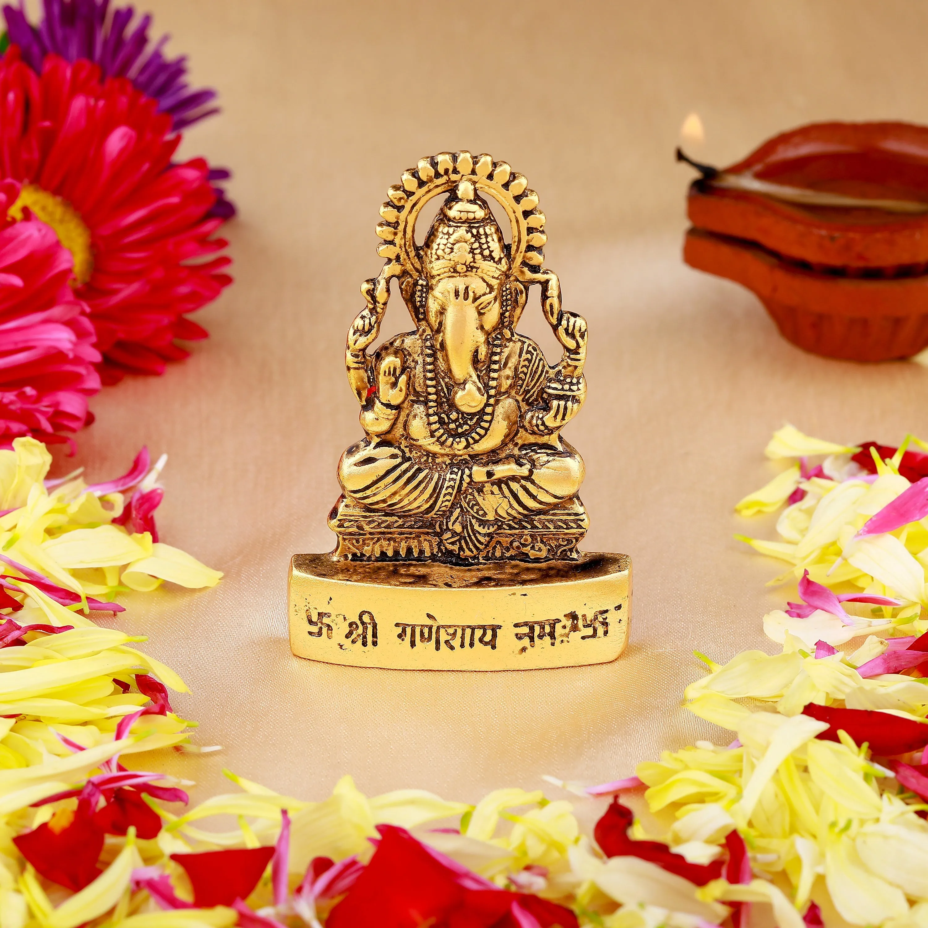 Estele Gold Plated Antique Spiritual Lord Ganesh Idol for Gifts & House Warming/Home/Office Decors.