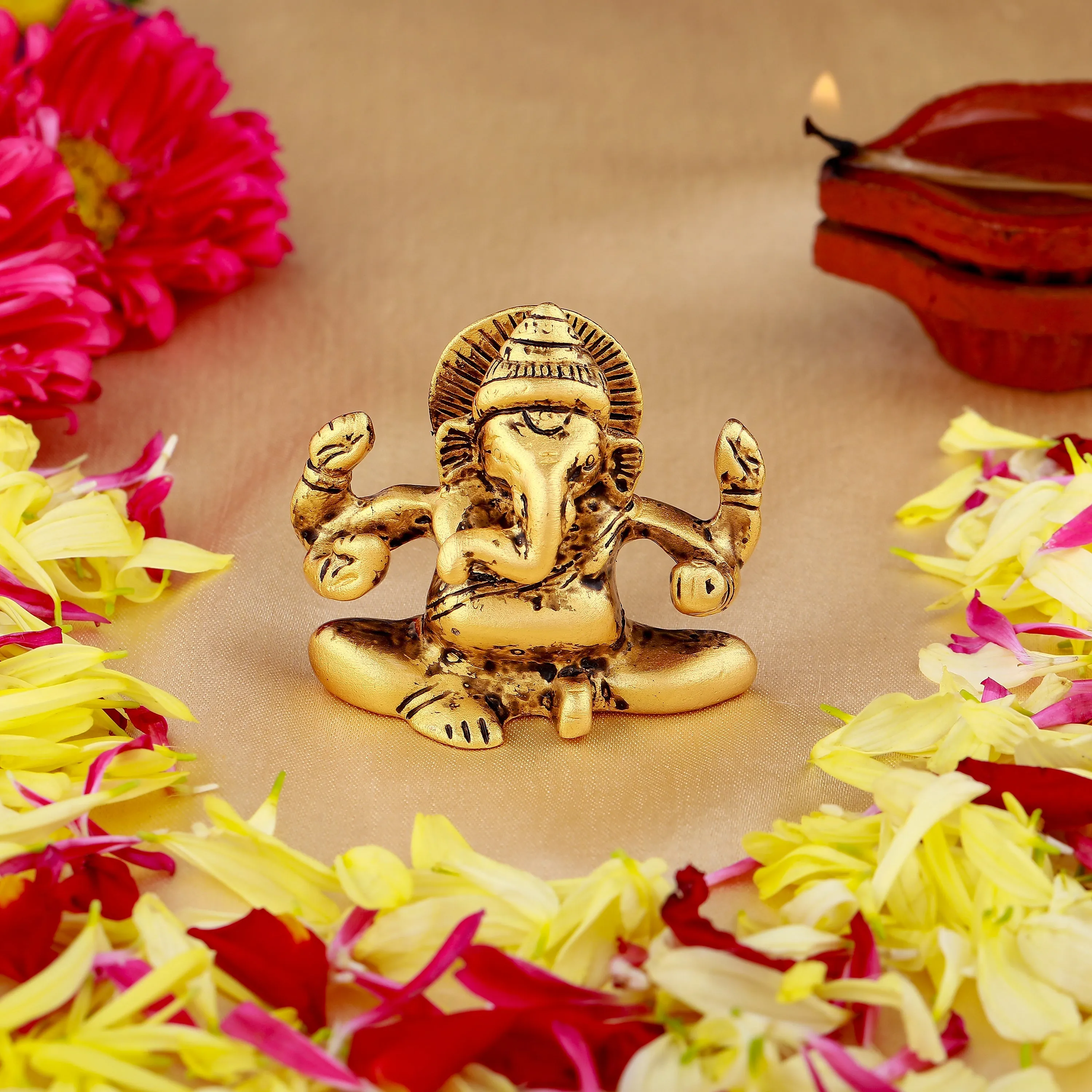 Estele Gold Plated Antique Spiritual Lord Ganesh Idol for Gifts & House Warming/Home/Office Decors.