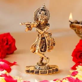 Estele Gold Plated Antique Sri Krishna Idol for Pooja/Car decor.