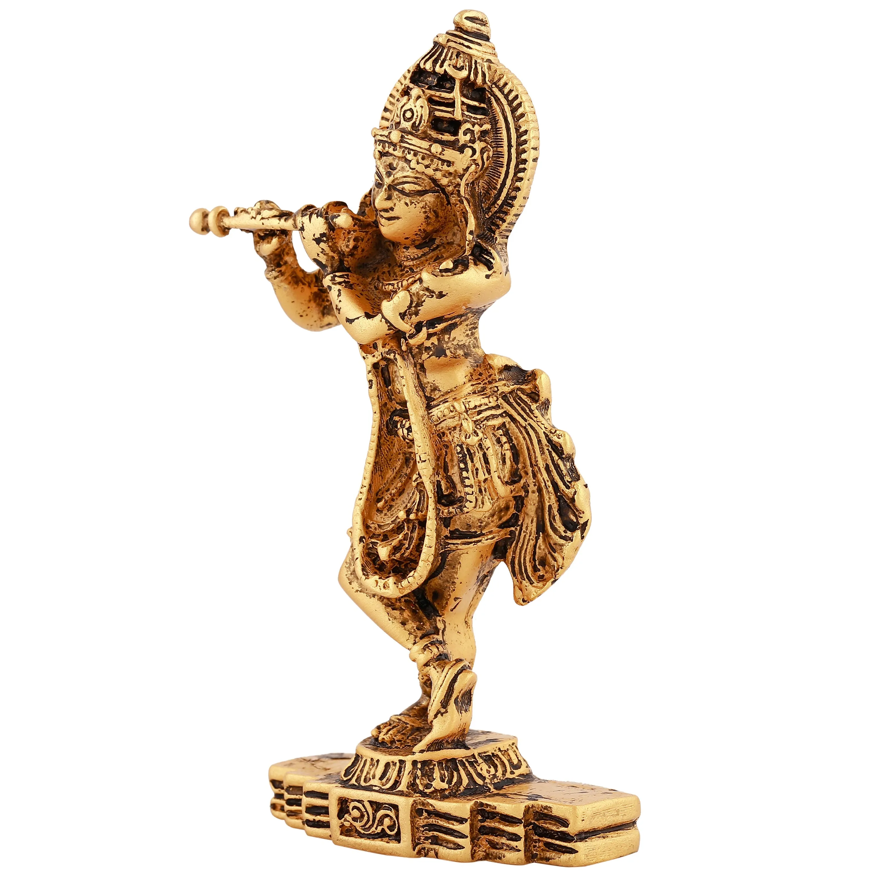 Estele Gold Plated Antique Sri Krishna Idol for Pooja/Car decor.