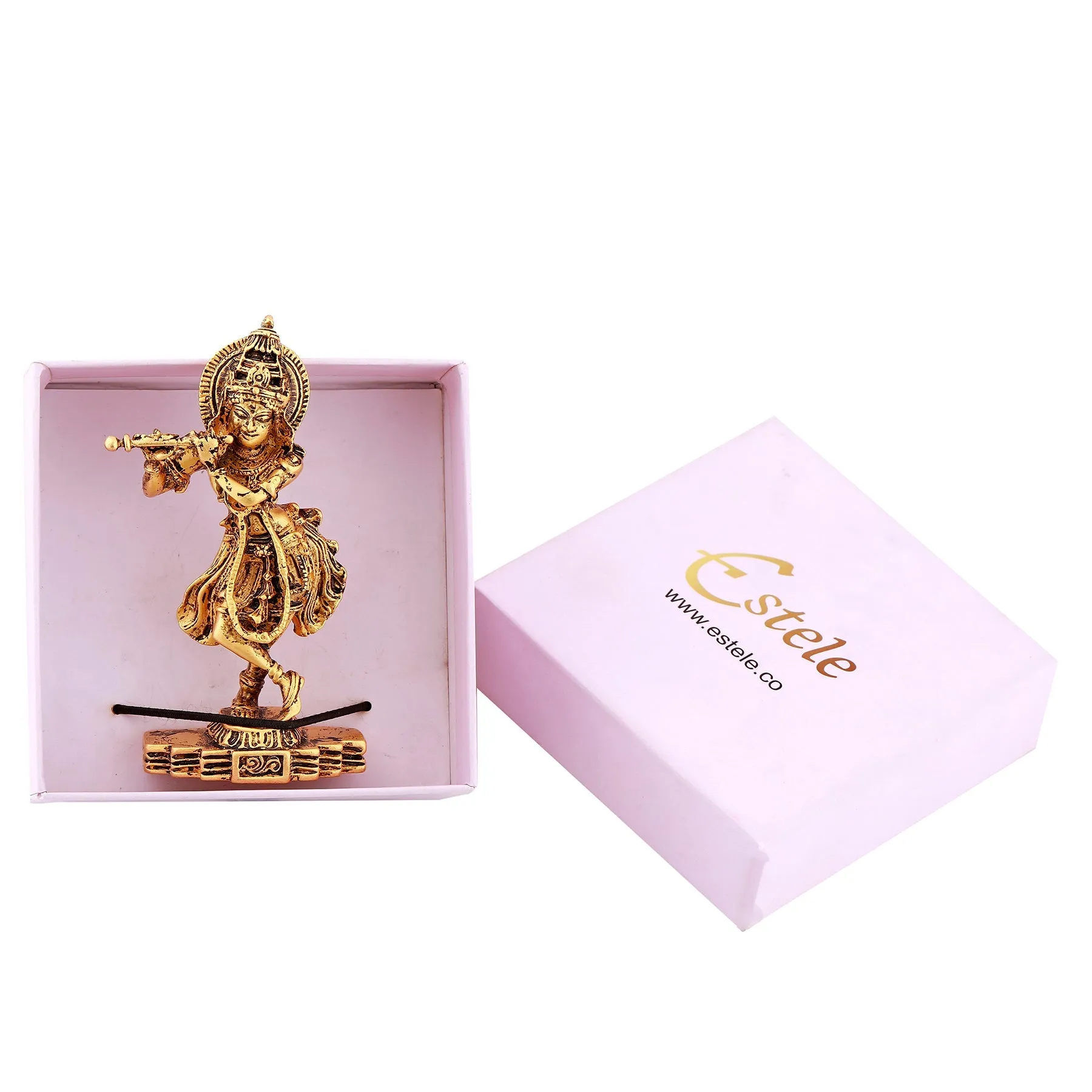 Estele Gold Plated Antique Sri Krishna Idol for Pooja/Car decor.