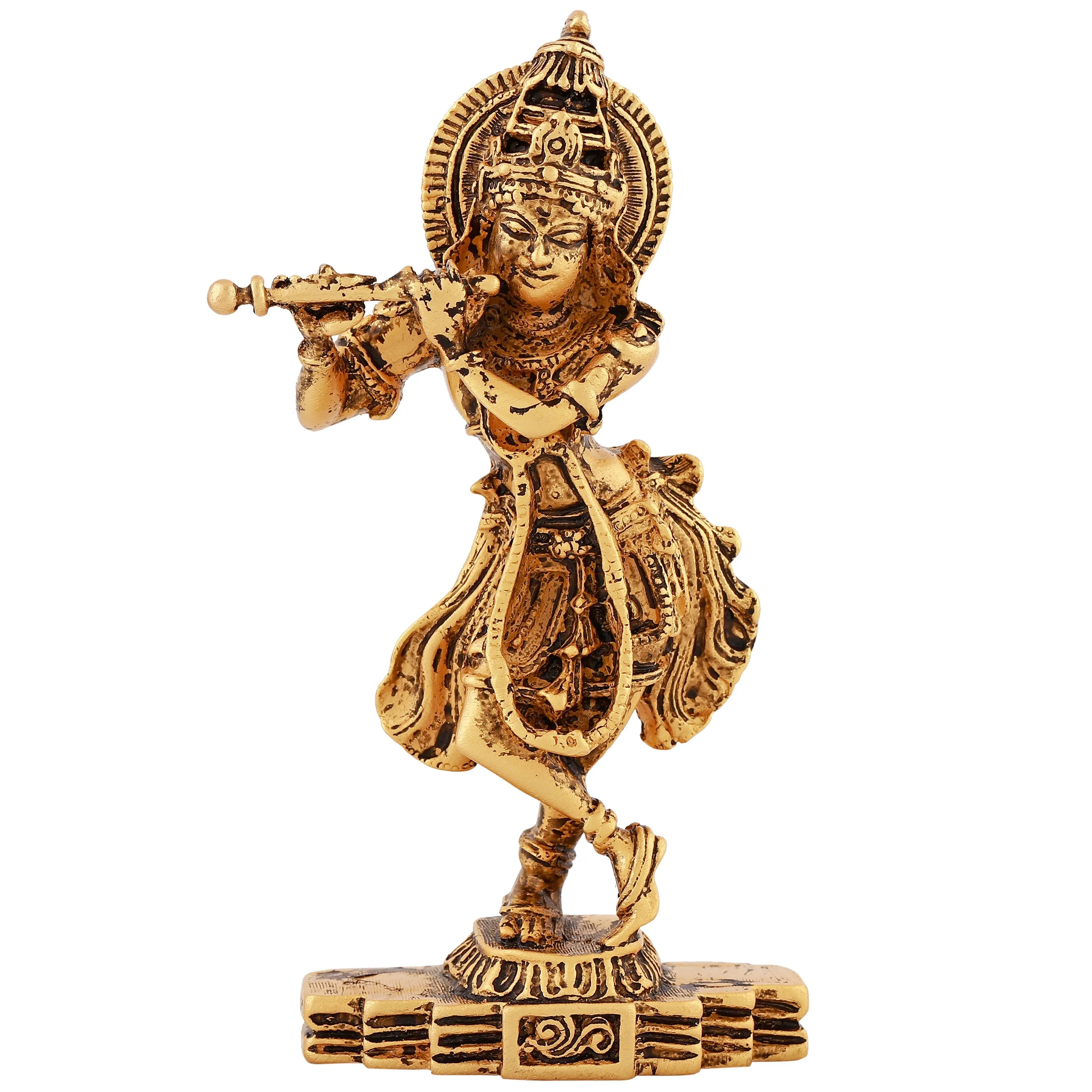 Estele Gold Plated Antique Sri Krishna Idol for Pooja/Car decor.