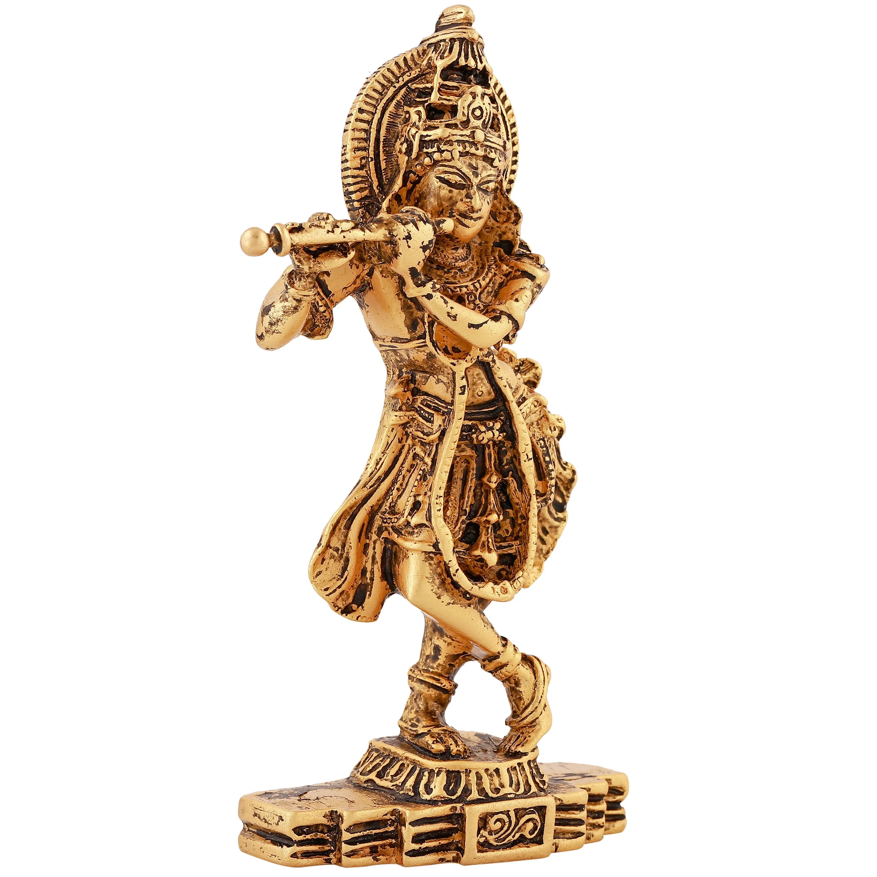 Estele Gold Plated Antique Sri Krishna Idol for Pooja/Car decor.