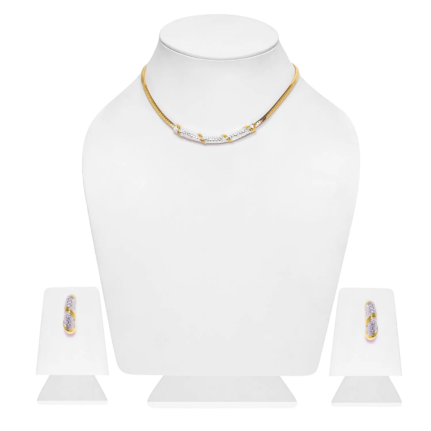 Estele - Two Tone Contemporary American Diamond CZ Designer Necklace Set for Women