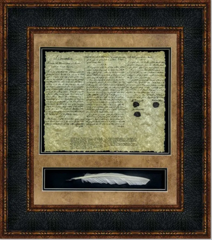 Framed Louisiana Purchase with Quill | Historic Document with Quill in Double Mat | 27L X 29W" Inches