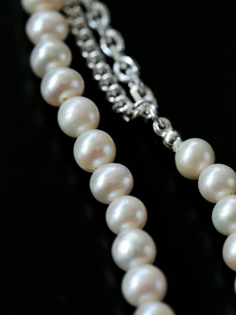 Freshwater Pearl Panel Chain Silver Necklace