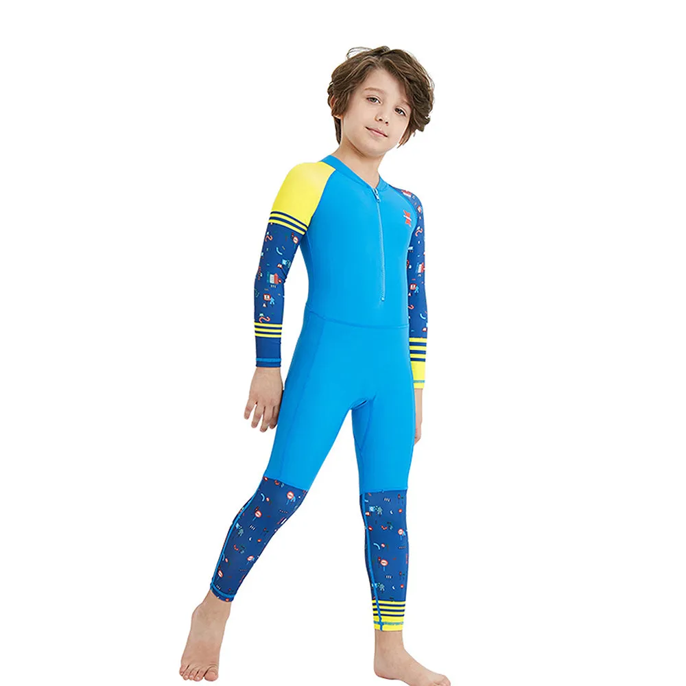 Full Sleeves Kids Swimwear Yellow & Blue Transport theme, UPF 50 