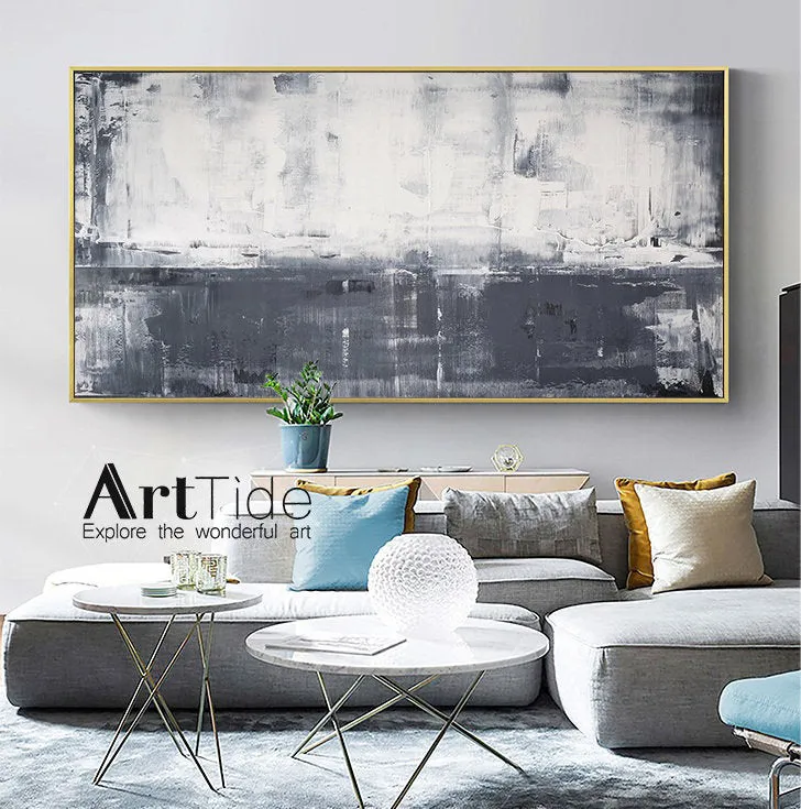 Grey White Abstract Painting Extra Large Horizon Art Ap032