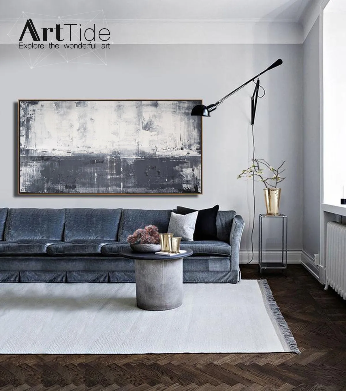 Grey White Abstract Painting Extra Large Horizon Art Ap032