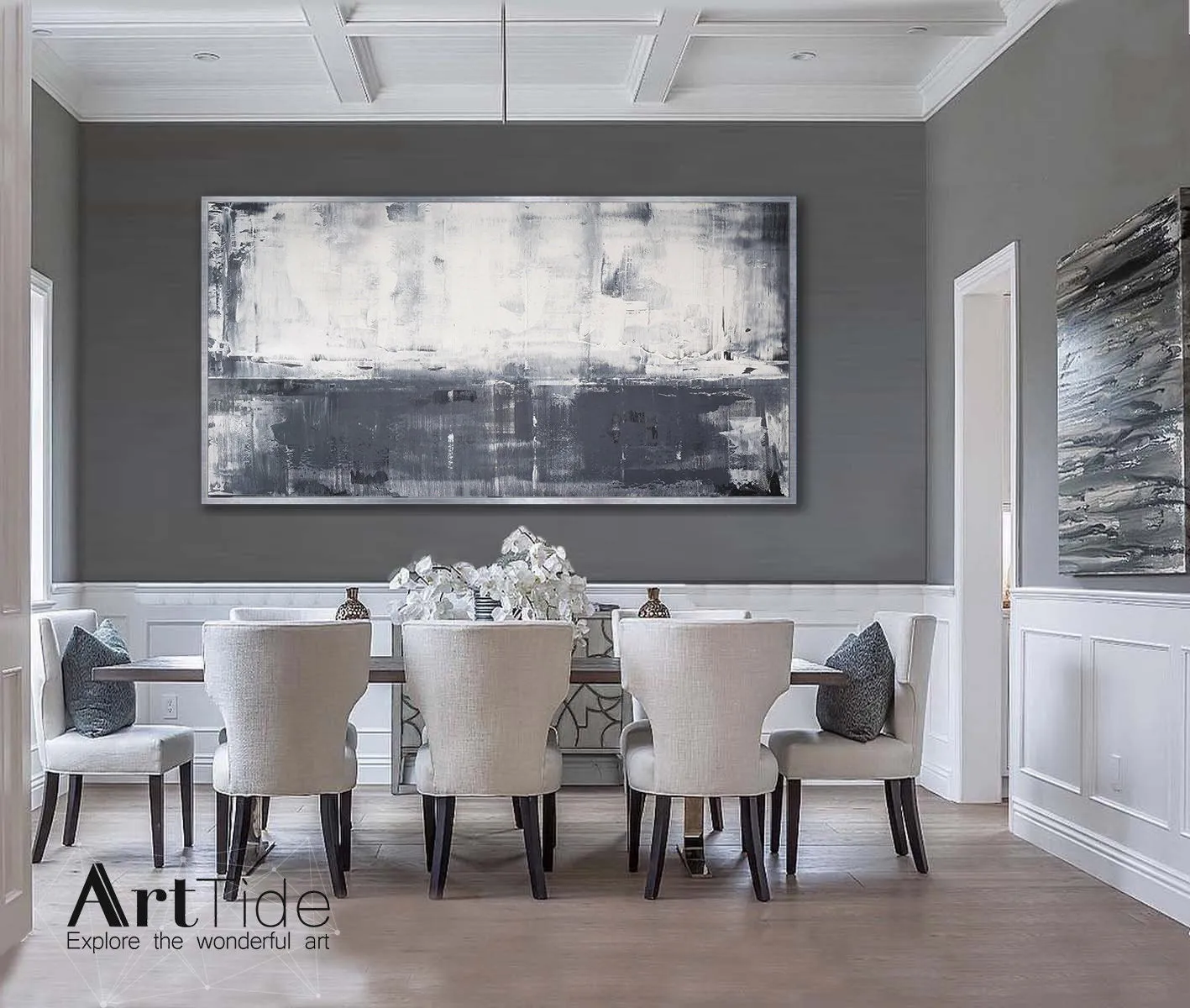 Grey White Abstract Painting Extra Large Horizon Art Ap032