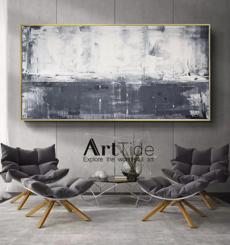 Grey White Abstract Painting Extra Large Horizon Art Ap032