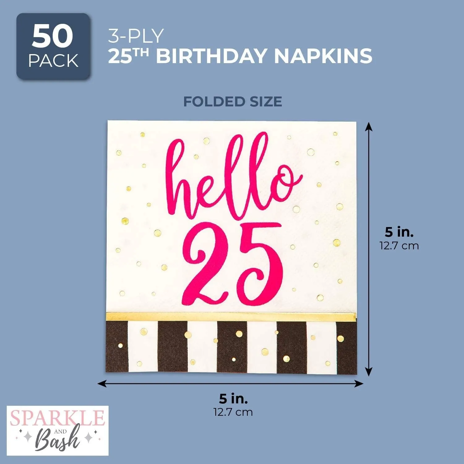 Hello 25 Party Paper Napkins (5 x 5 In, 50 Pack)