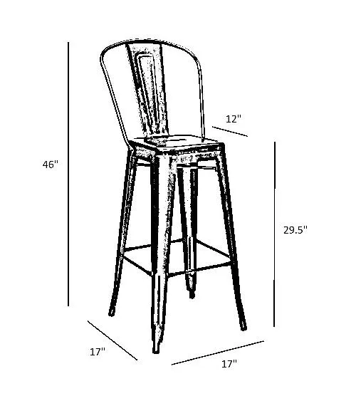 High Back Gun Metal Tolix Bar Stool