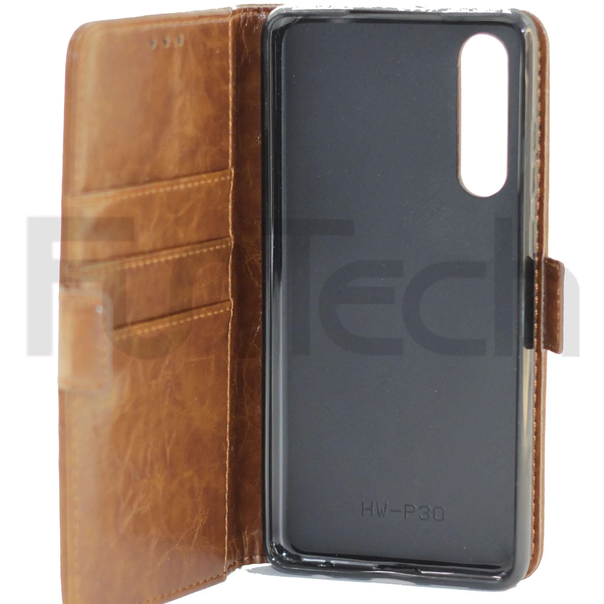 Huawei P30, Leather Wallet Case, Color brown,