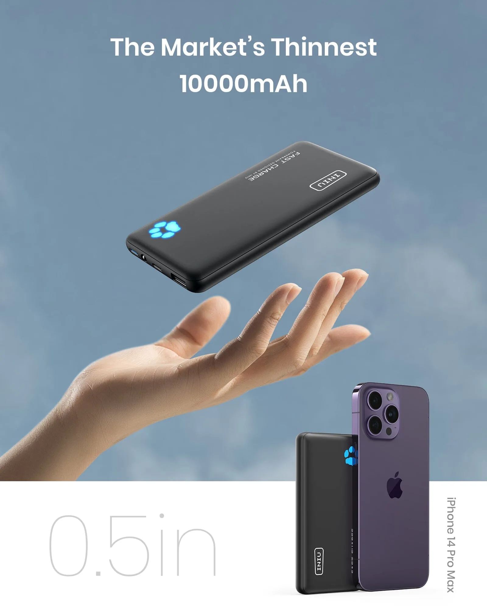 INIU B3 Power Bank, 20W PD3.0 Slimmest 10,000mAh