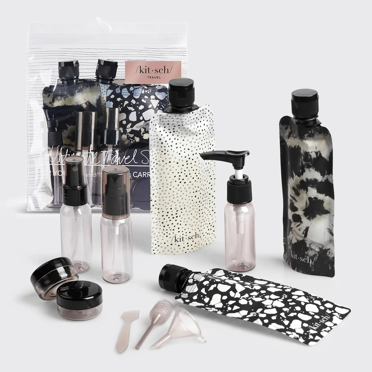 Kitsch Refillable Ultimate Travel 11pc Set - Black & Ivory