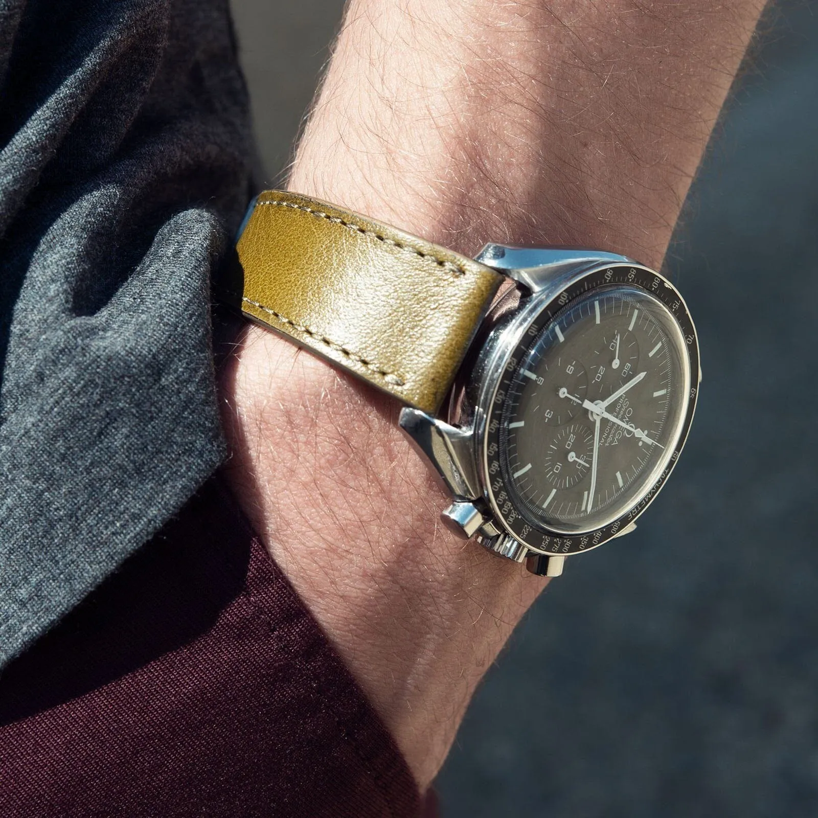 Light Olive Green Leather Watch Strap