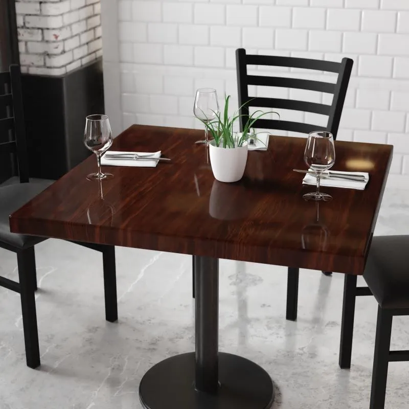 Luxe Walnut Extra Thick Poly Resin Restaurant Table Tops Indoor Use