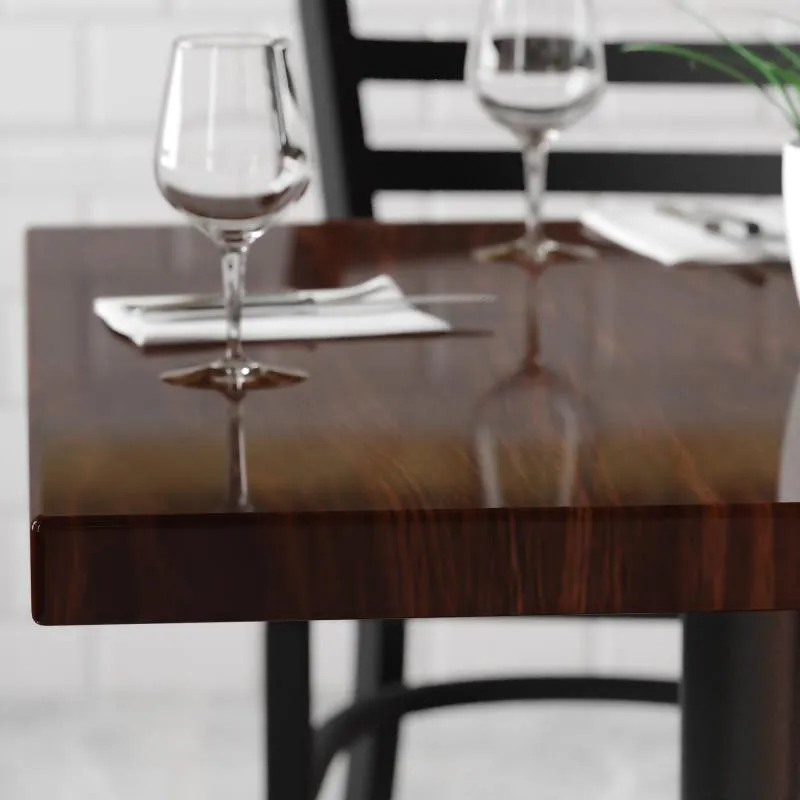 Luxe Walnut Extra Thick Poly Resin Restaurant Table Tops Indoor Use